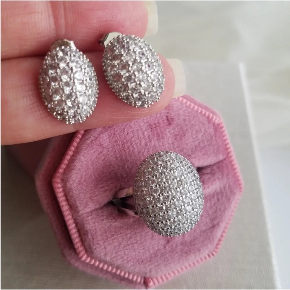 Swarovski Elements 925 Sterling Silver Puffy Pave Stud Earrings NEW